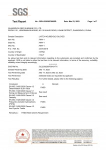 test report of 80g yellow household rubber latex gloves